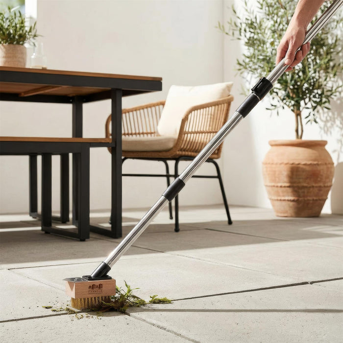 Telescopic Long Handle Weed Brush - 135cm - Chrome/Black