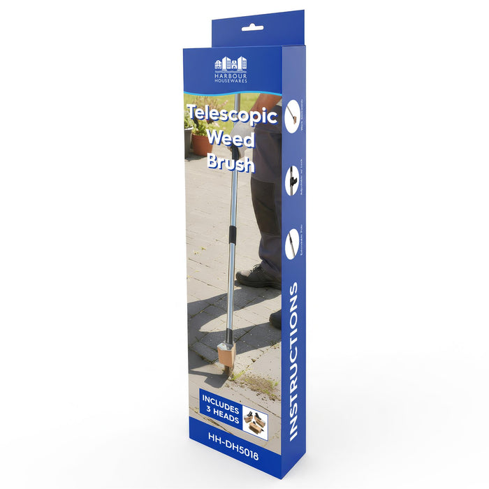 Telescopic Long Handle Weed Brush - 135cm - Chrome/Black
