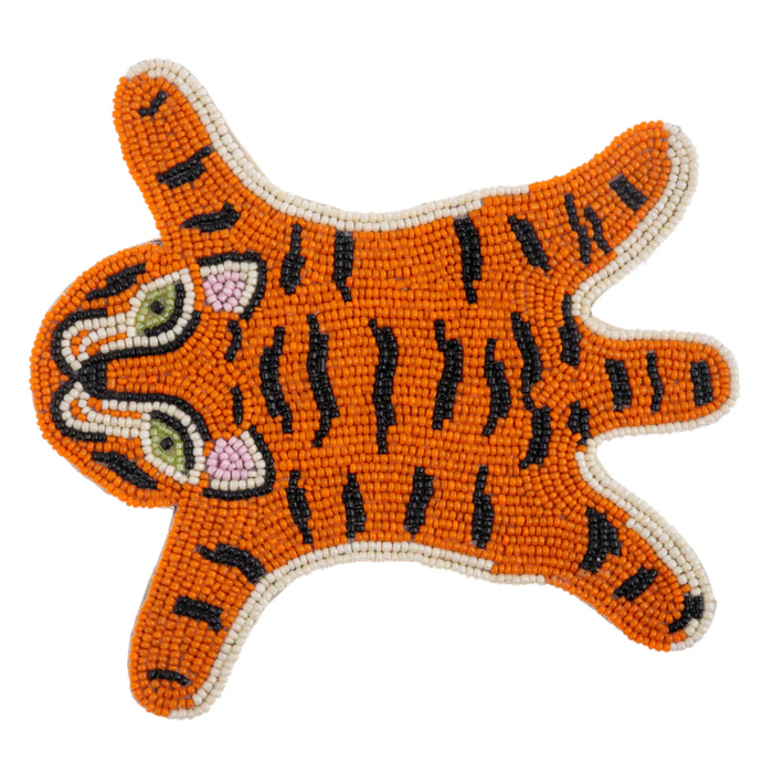 TIGER BEADED COASTERS, Set of 4
