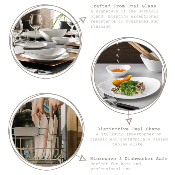 White 25cm Prometeo Oval Glass Salad Bowls - Pack of 6