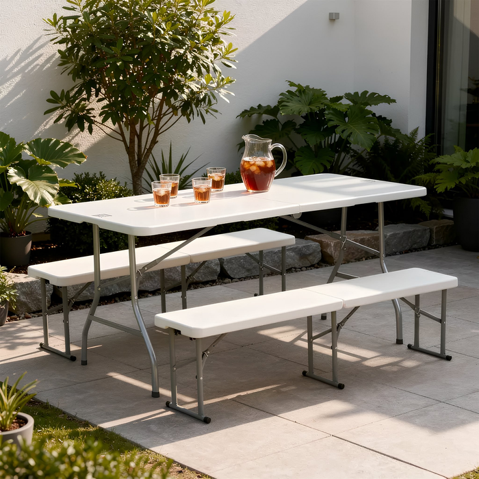 White 6ft (180cm) Four Person Folding Trestle Bench