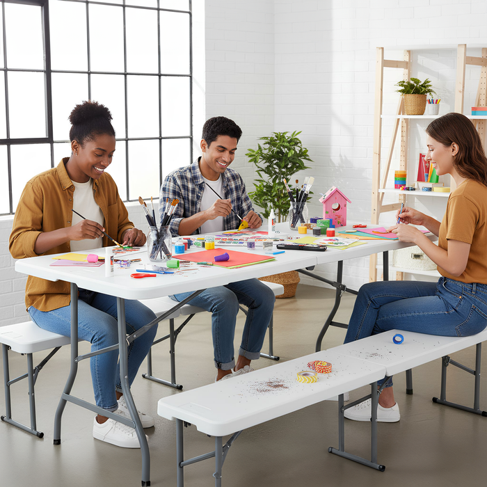 White 6ft (180cm) Four Person Folding Trestle Bench