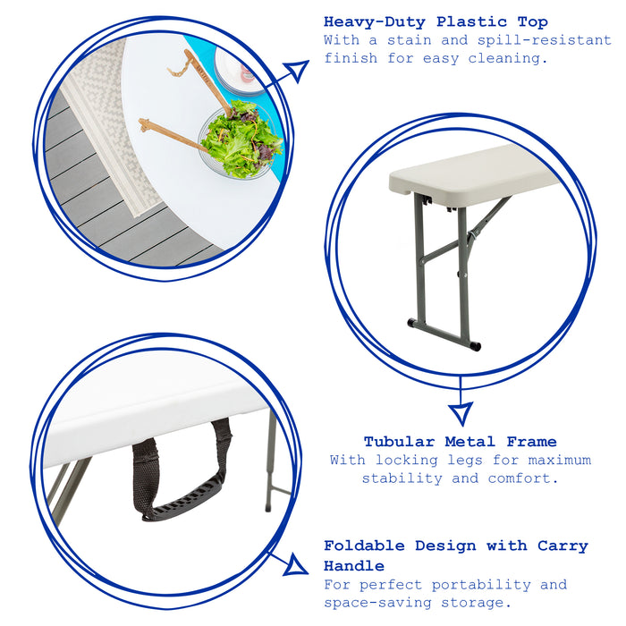 White 6ft (180cm) Four Person Folding Trestle Bench
