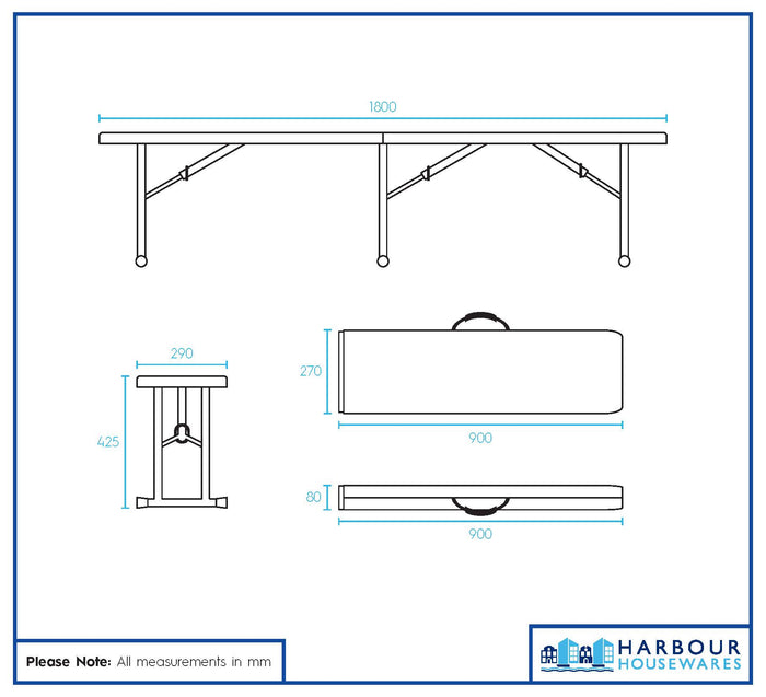 White 6ft (180cm) Four Person Folding Trestle Bench