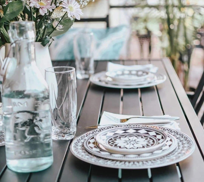 Black and white diamond pattern porcelain dinnerware. Made in the USA. Your Western Decor