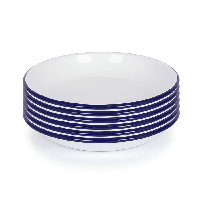 White Enamel Pasta Bowls - 20cm - Blue - Pack of 6