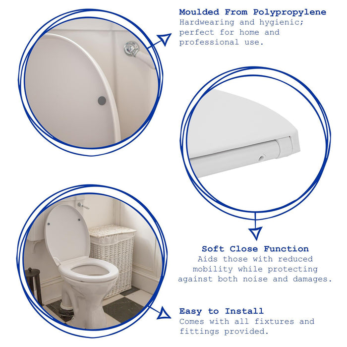 White Round Antibacterial Soft Close Toilet Seat