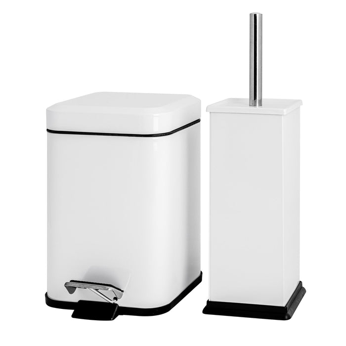 White Square Toilet Brush & Bin Set