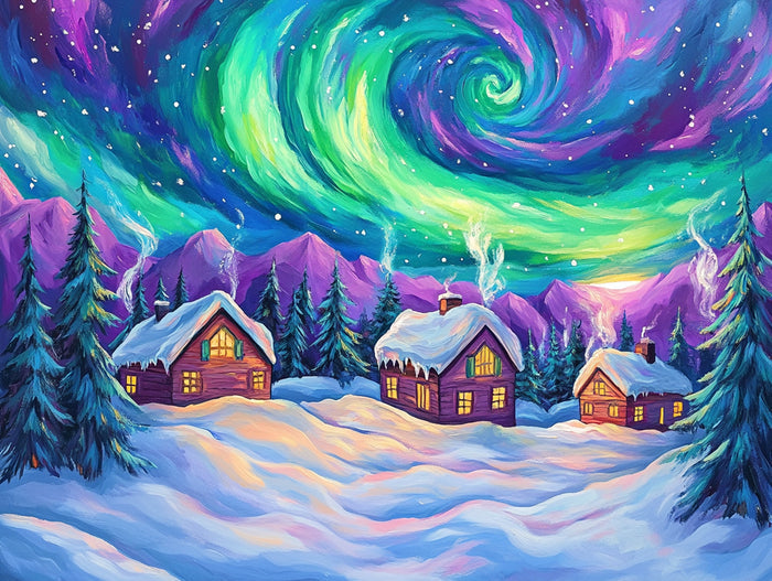 Winter Village under Northern Lights