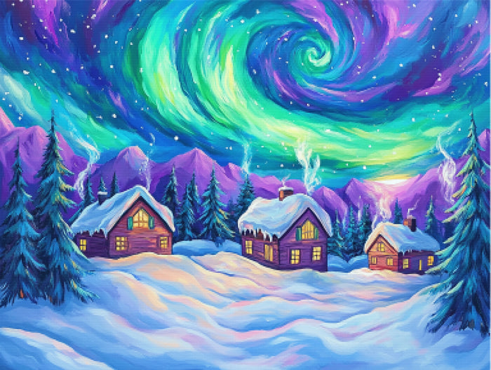 Winter Village under Northern Lights